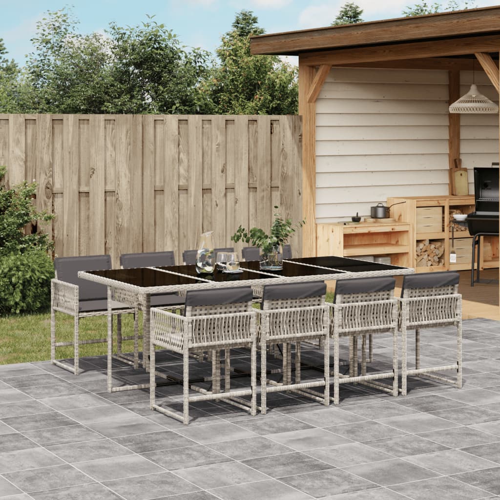 9-delige Tuinset met kussens poly rattan lichtgrijs is nu te koop bij PeponiXL, paradijselijk wonen!
