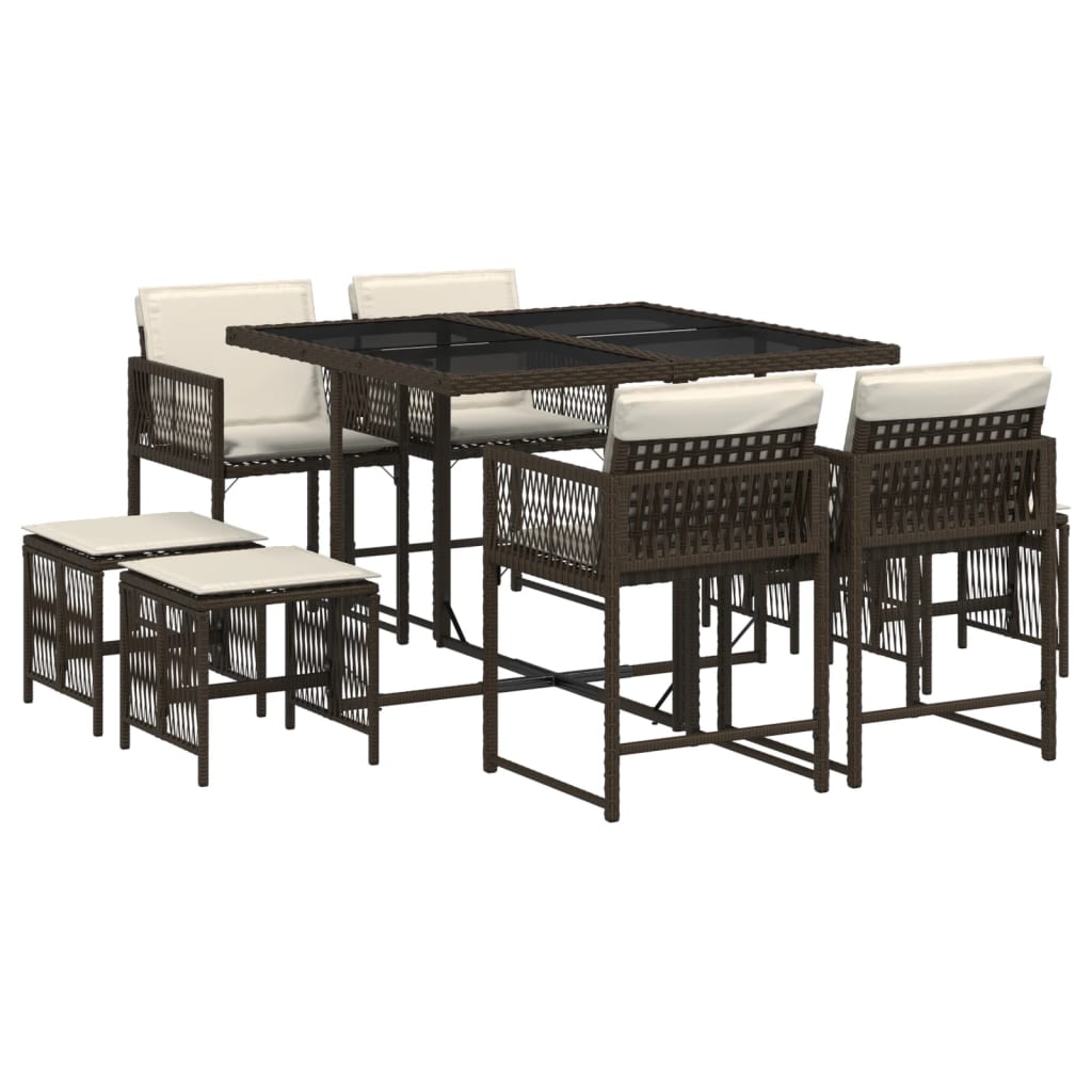 9-delige Tuinset met kussens poly rattan bruin is nu te koop bij PeponiXL, paradijselijk wonen!