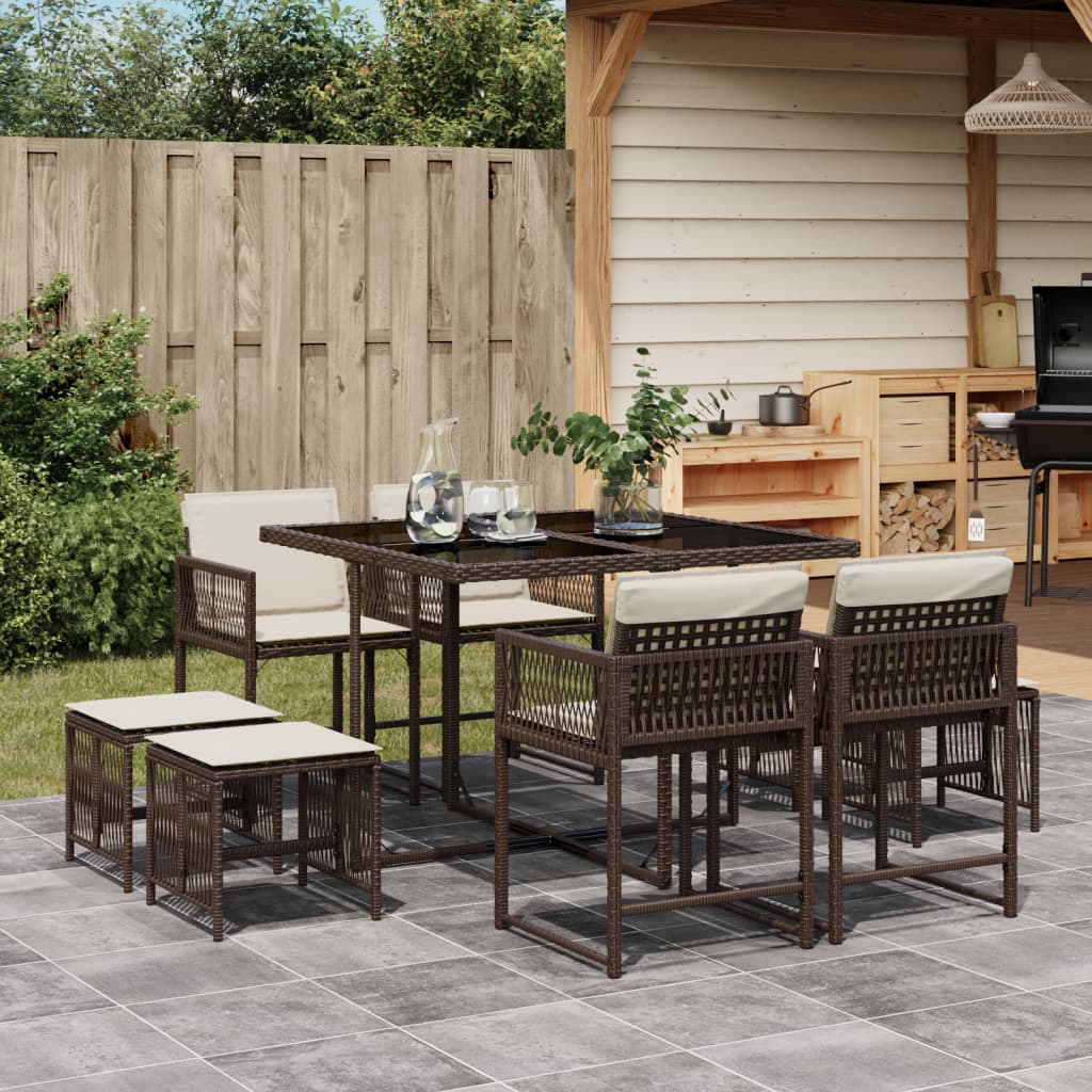 9-delige Tuinset met kussens poly rattan bruin is nu te koop bij PeponiXL, paradijselijk wonen!