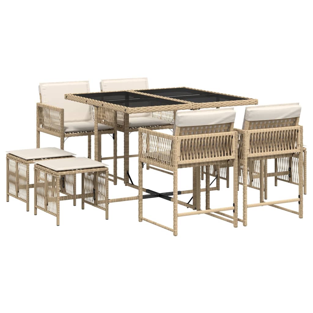 9-delige Tuinset met kussens poly rattan beige is nu te koop bij PeponiXL, paradijselijk wonen!