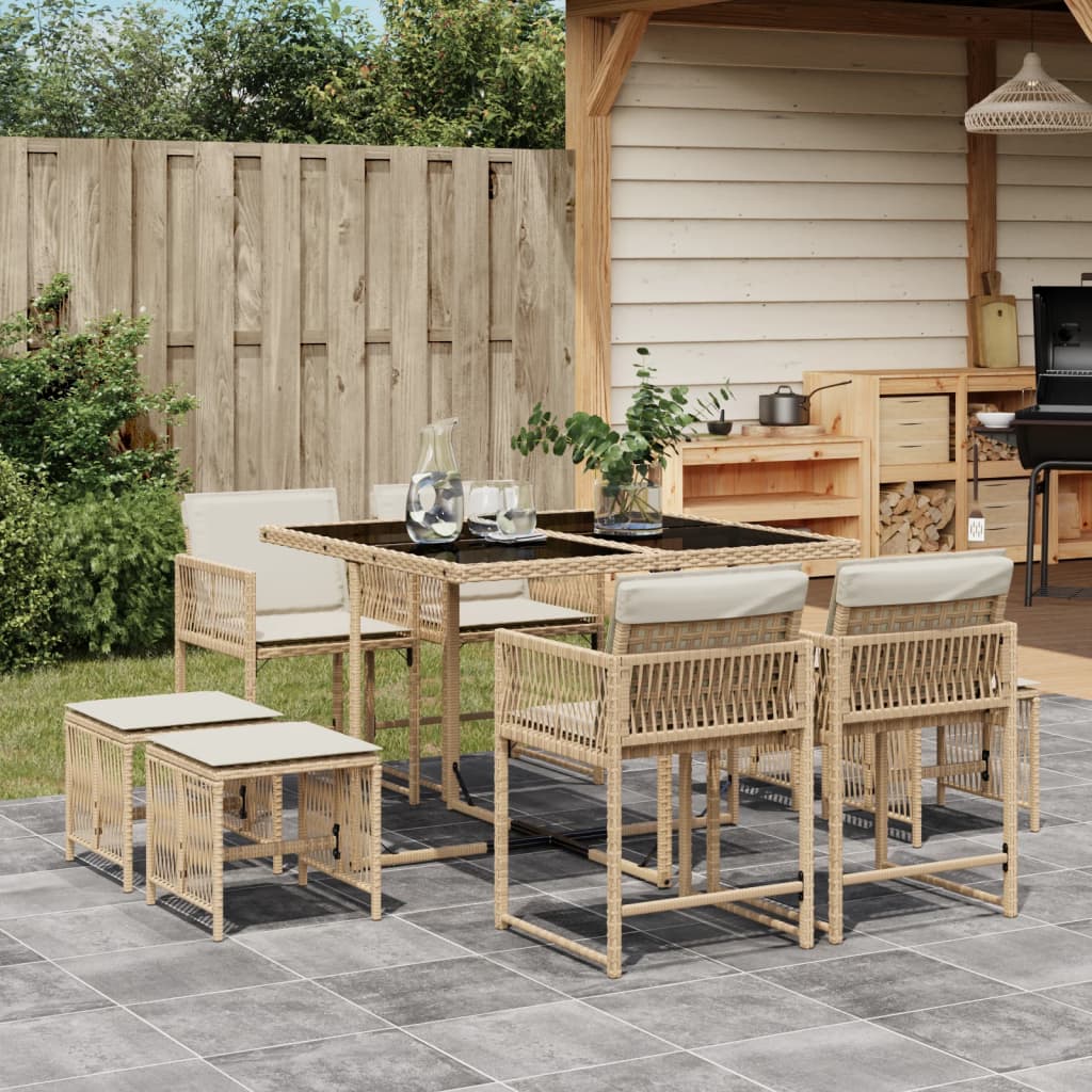 9-delige Tuinset met kussens poly rattan beige is nu te koop bij PeponiXL, paradijselijk wonen!