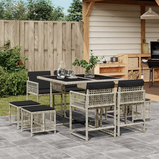 9-delige Tuinset met kussens poly rattan lichtgrijs is nu te koop bij PeponiXL, paradijselijk wonen!