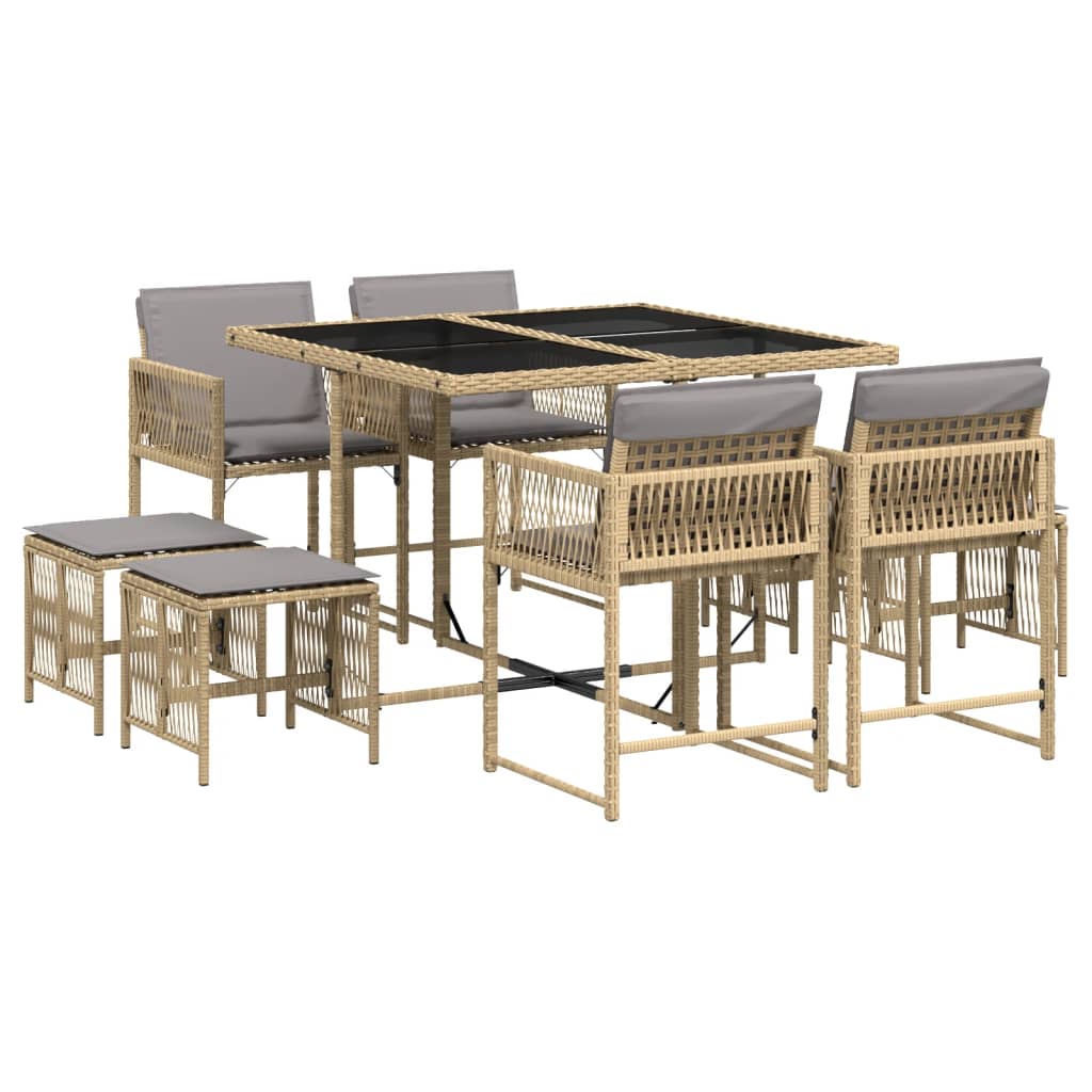 9-delige Tuinset met kussens poly rattan gemengd beige is nu te koop bij PeponiXL, paradijselijk wonen!
