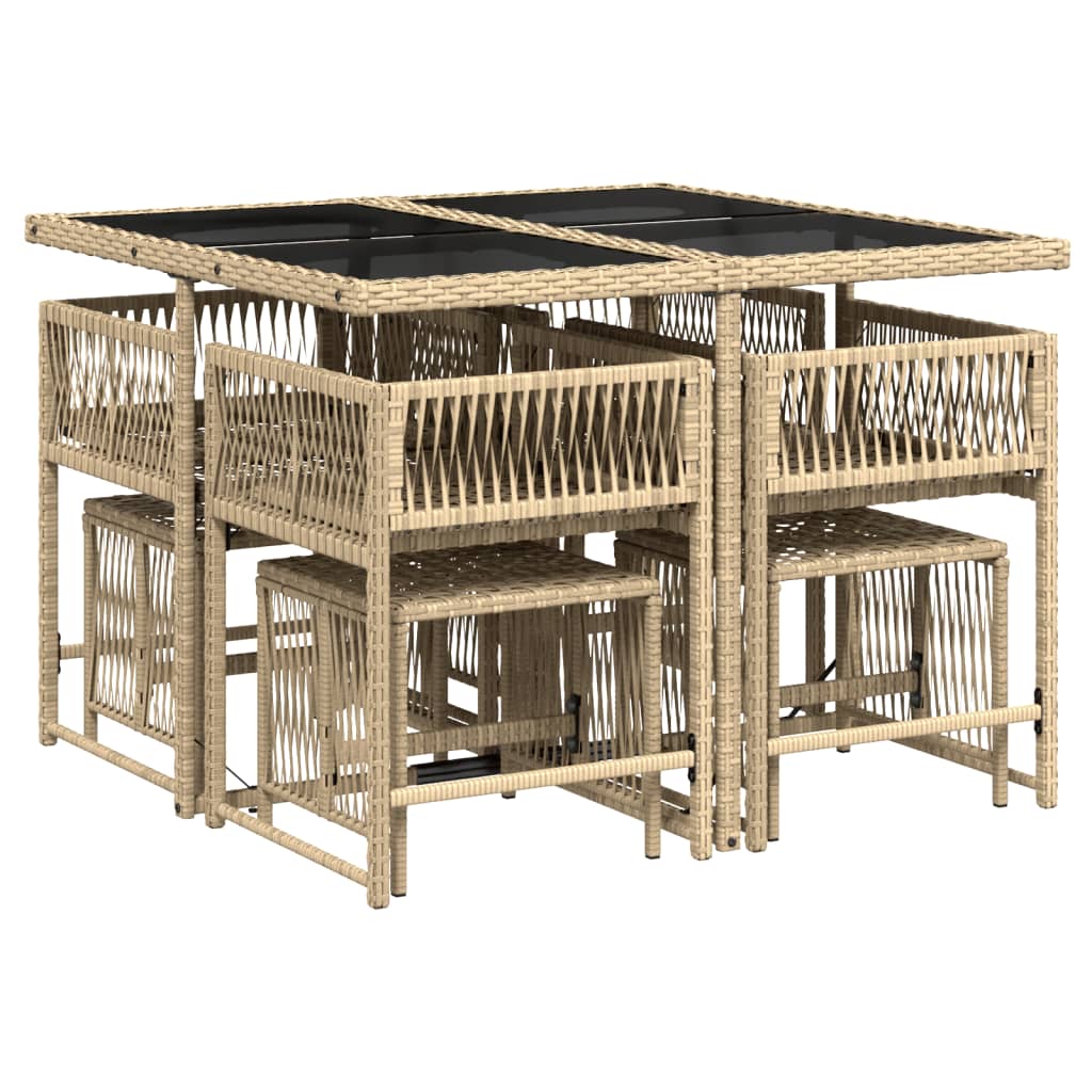 9-delige Tuinset met kussens poly rattan gemengd beige is nu te koop bij PeponiXL, paradijselijk wonen!