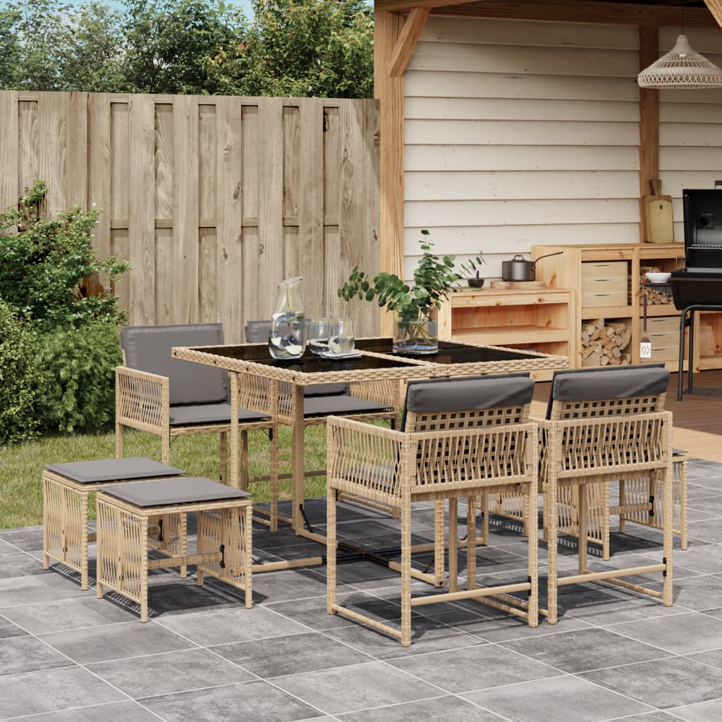 9-delige Tuinset met kussens poly rattan gemengd beige is nu te koop bij PeponiXL, paradijselijk wonen!