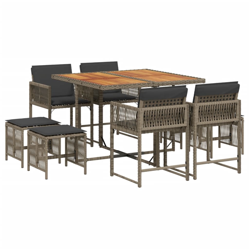 9-delige Tuinset met kussens poly rattan grijs is nu te koop bij PeponiXL, paradijselijk wonen!