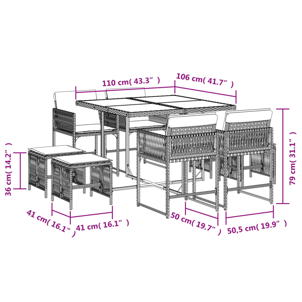 9-delige Tuinset met kussens poly rattan grijs is nu te koop bij PeponiXL, paradijselijk wonen!