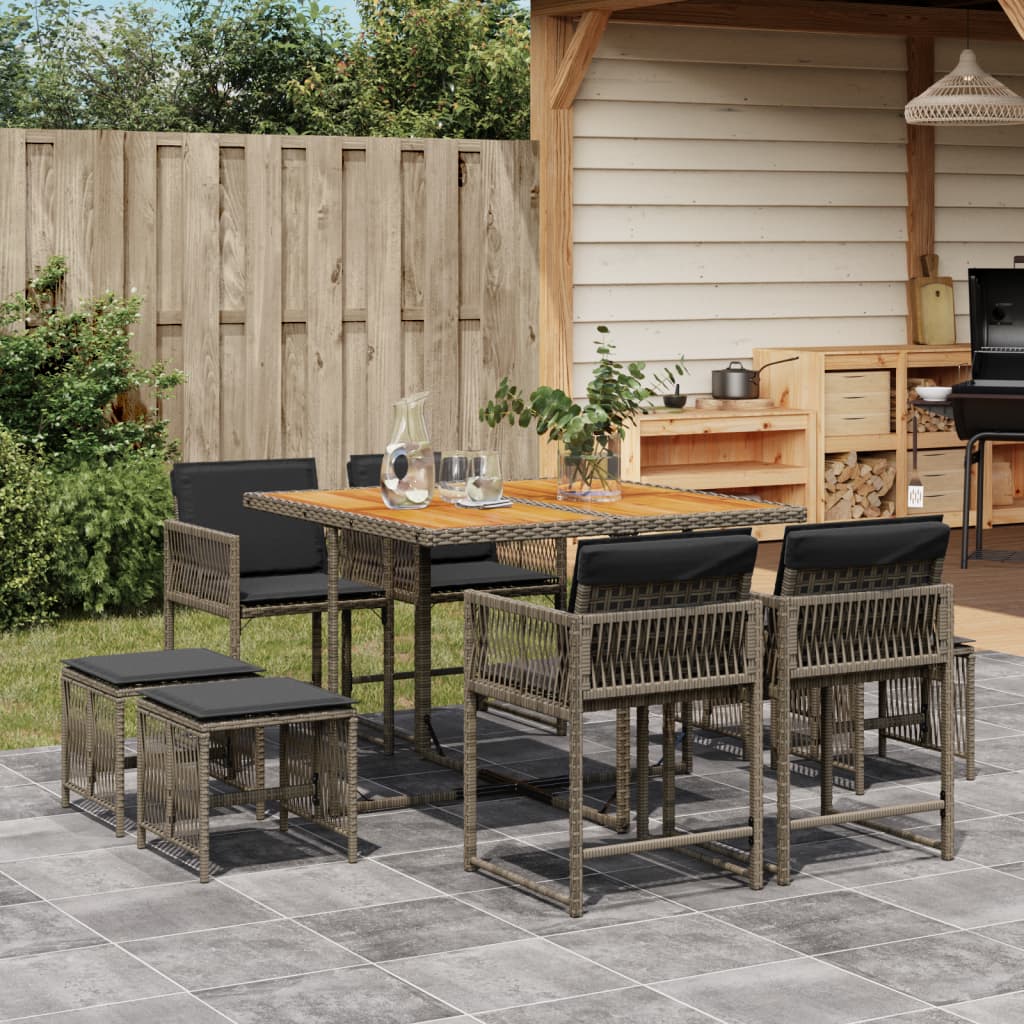 9-delige Tuinset met kussens poly rattan grijs is nu te koop bij PeponiXL, paradijselijk wonen!