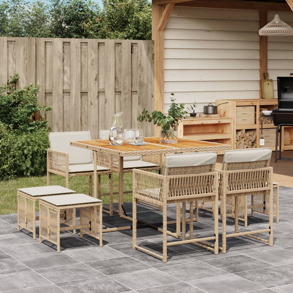 9-delige Tuinset met kussens poly rattan beige is nu te koop bij PeponiXL, paradijselijk wonen!