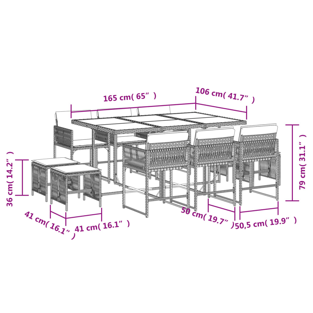 11-delige Tuinset met kussens poly rattan grijs is nu te koop bij PeponiXL, paradijselijk wonen!