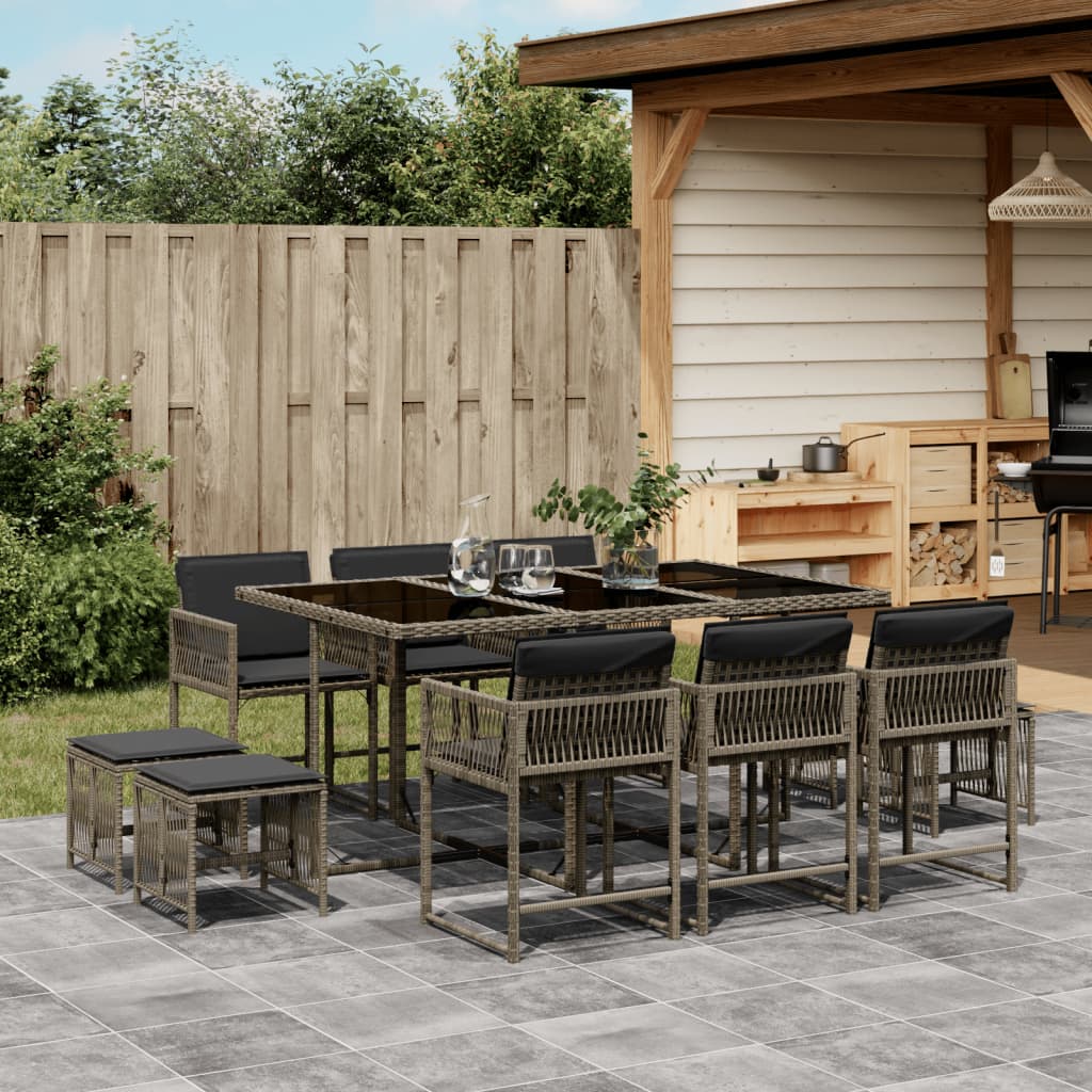 11-delige Tuinset met kussens poly rattan grijs is nu te koop bij PeponiXL, paradijselijk wonen!