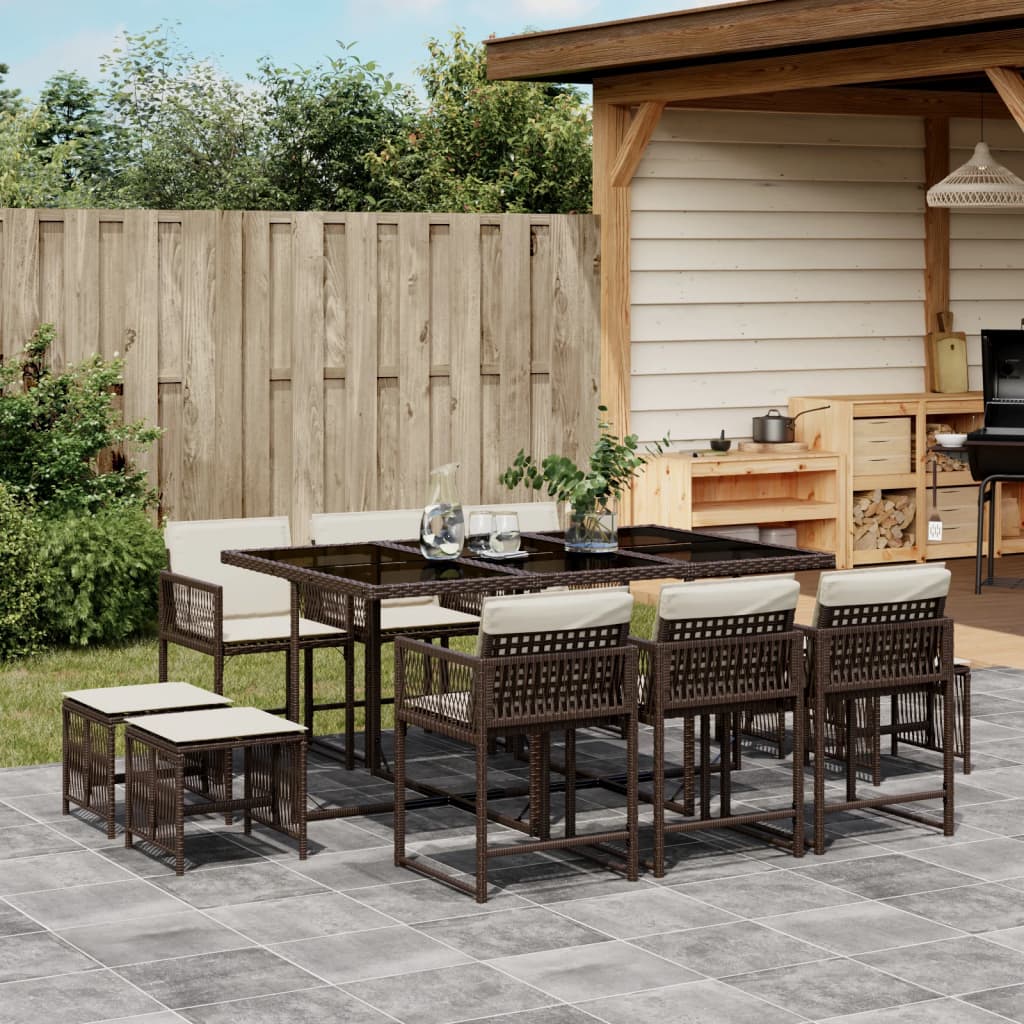 11-delige Tuinset met kussens poly rattan bruin is nu te koop bij PeponiXL, paradijselijk wonen!