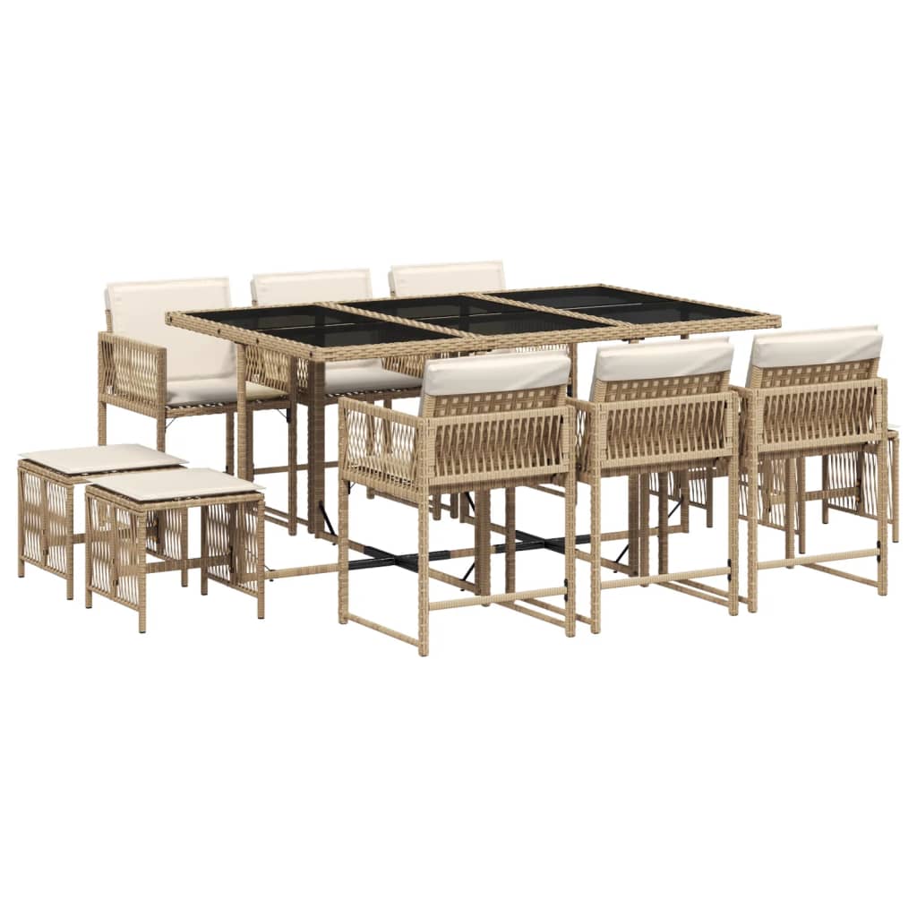 11-delige Tuinset met kussens poly rattan beige is nu te koop bij PeponiXL, paradijselijk wonen!