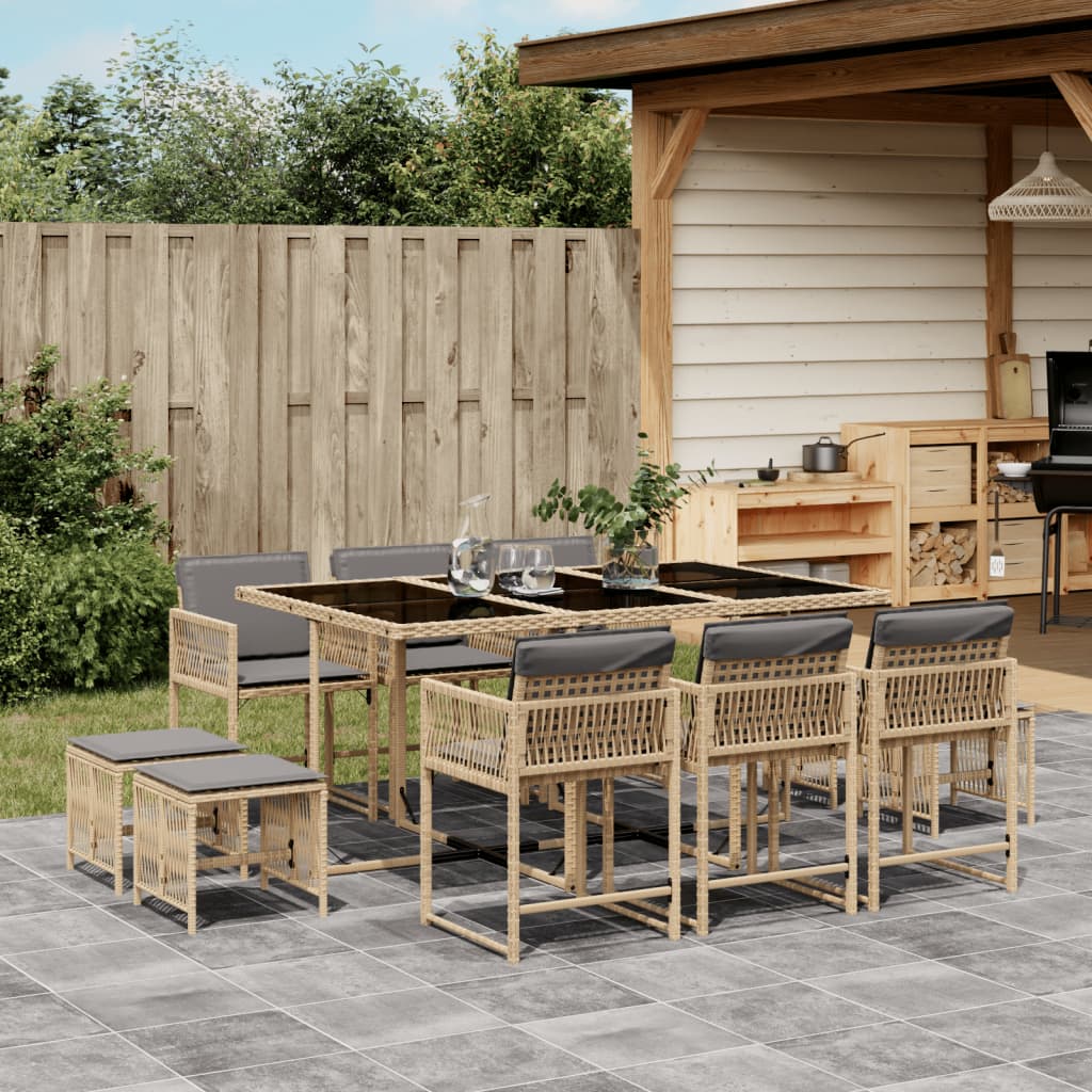 11-delige Tuinset met kussens poly rattan gemengd beige is nu te koop bij PeponiXL, paradijselijk wonen!
