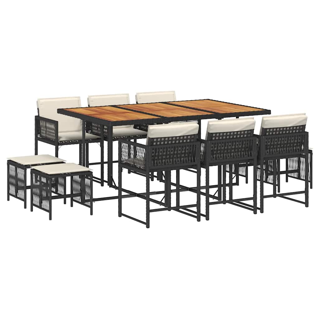 11-delige Tuinset met kussens poly rattan zwart is nu te koop bij PeponiXL, paradijselijk wonen!