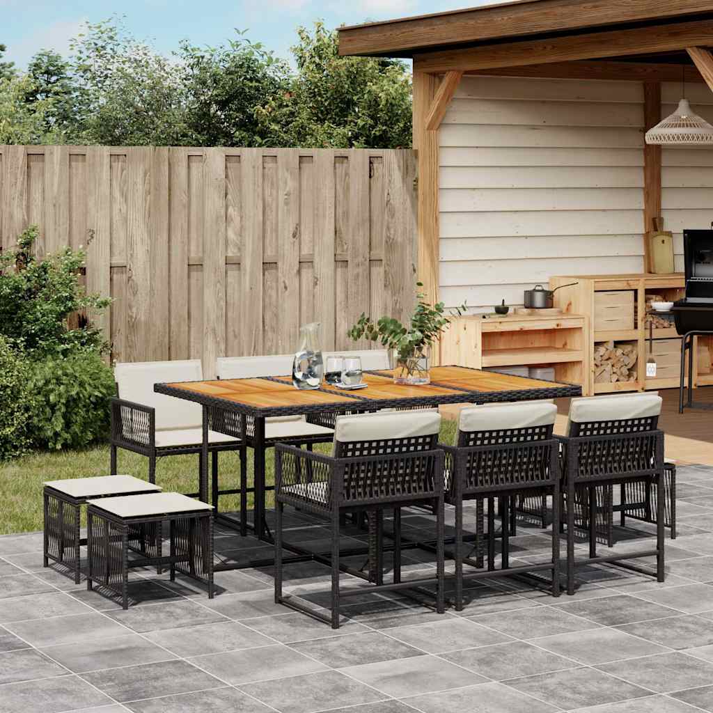 11-delige Tuinset met kussens poly rattan zwart is nu te koop bij PeponiXL, paradijselijk wonen!