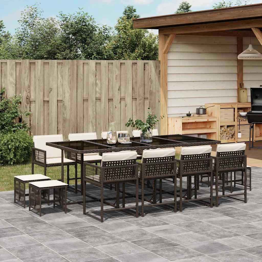 13-delige Tuinset met kussens poly rattan bruin is nu te koop bij PeponiXL, paradijselijk wonen!