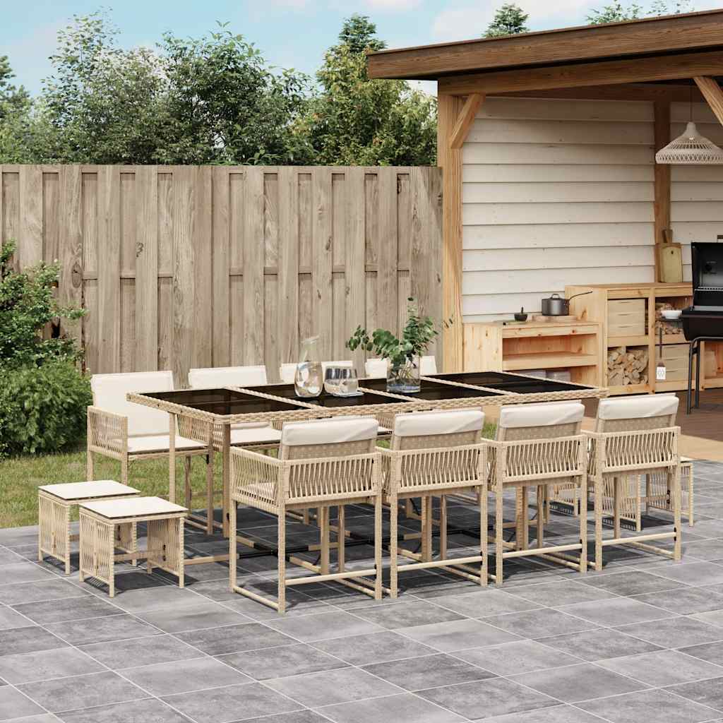 13-delige Tuinset met kussens poly rattan beige is nu te koop bij PeponiXL, paradijselijk wonen!