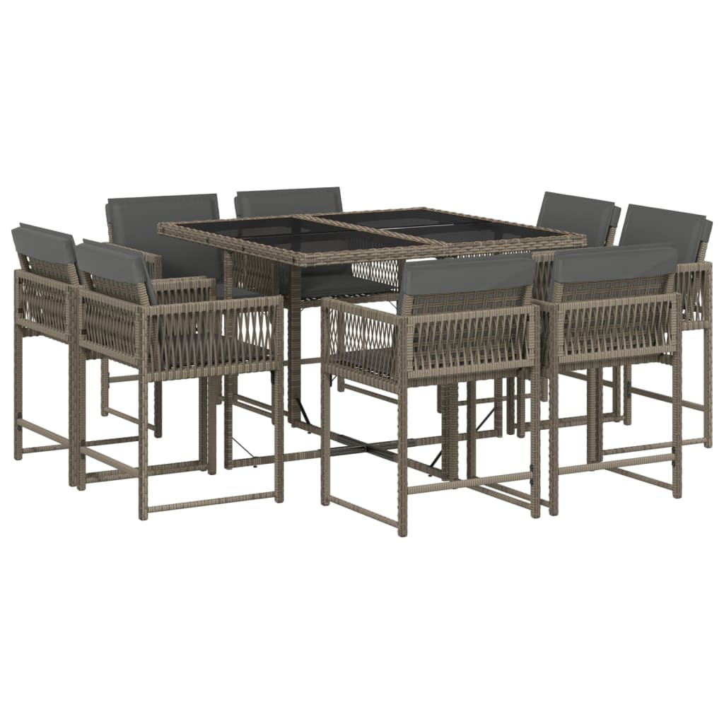 9-delige Tuinset met kussens poly rattan grijs is nu te koop bij PeponiXL, paradijselijk wonen!
