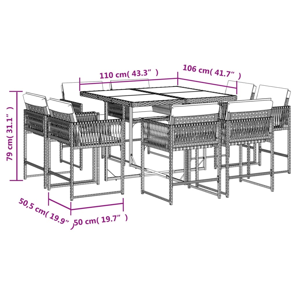 9-delige Tuinset met kussens poly rattan grijs is nu te koop bij PeponiXL, paradijselijk wonen!
