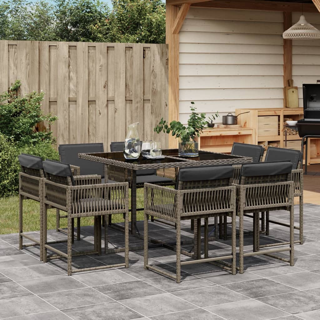 9-delige Tuinset met kussens poly rattan grijs is nu te koop bij PeponiXL, paradijselijk wonen!