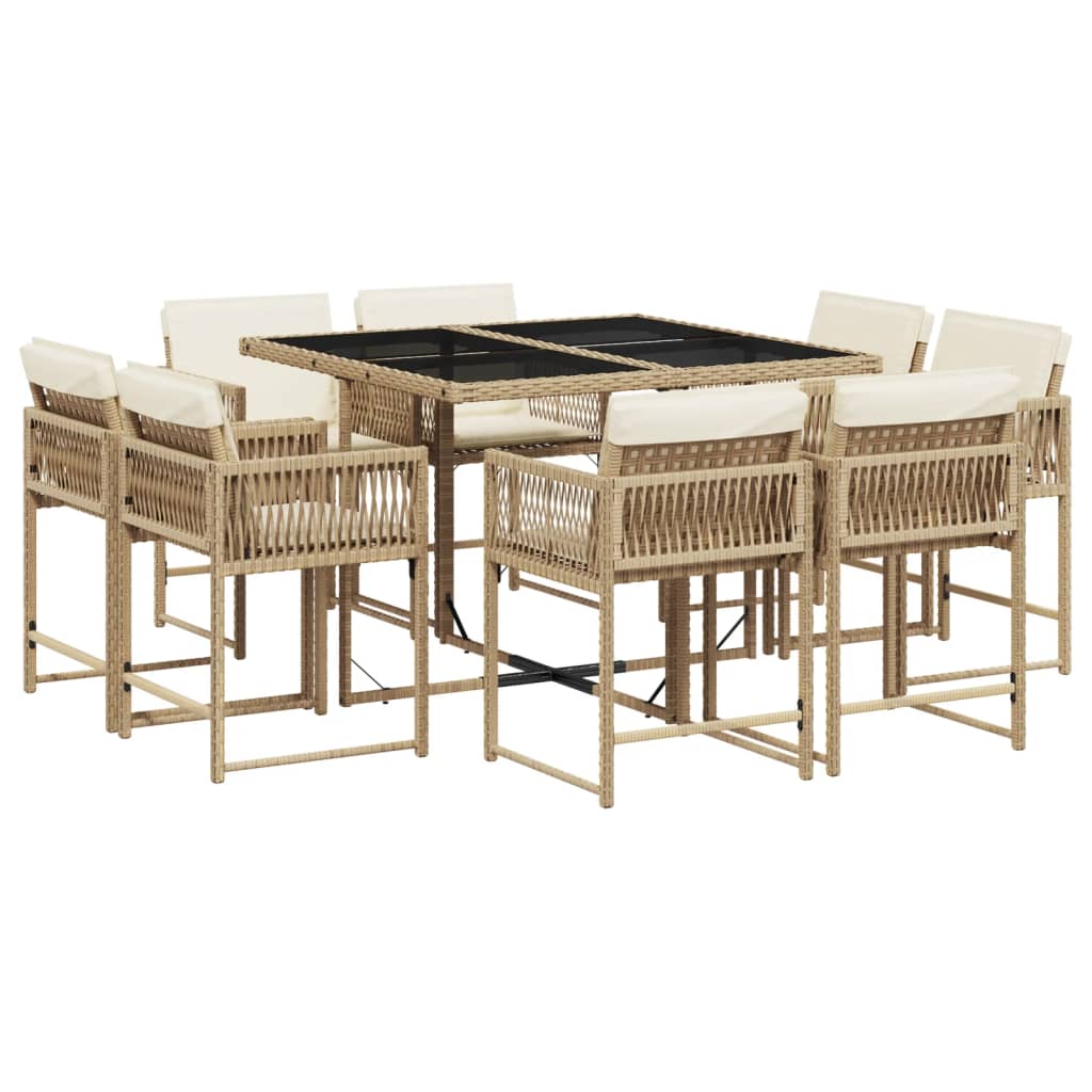 9-delige Tuinset met kussens poly rattan beige is nu te koop bij PeponiXL, paradijselijk wonen!