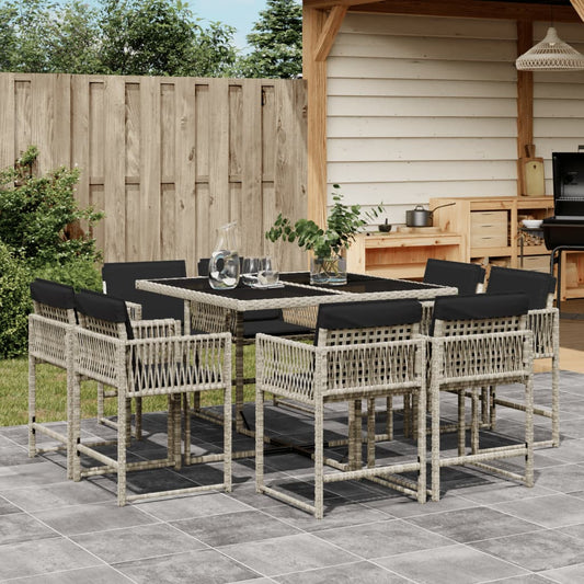 9-delige Tuinset met kussens poly rattan lichtgrijs is nu te koop bij PeponiXL, paradijselijk wonen!