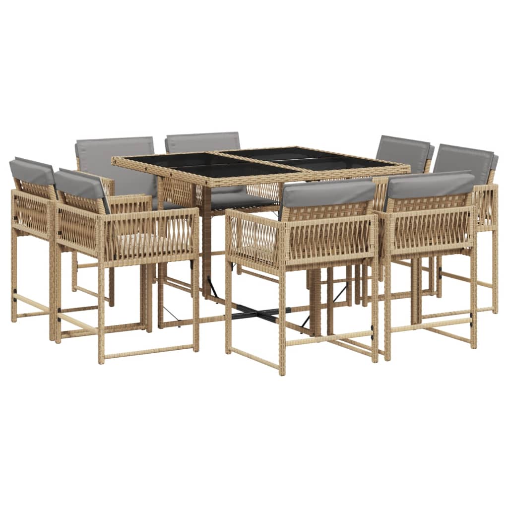 9-delige Tuinset met kussens poly rattan gemengd beige is nu te koop bij PeponiXL, paradijselijk wonen!