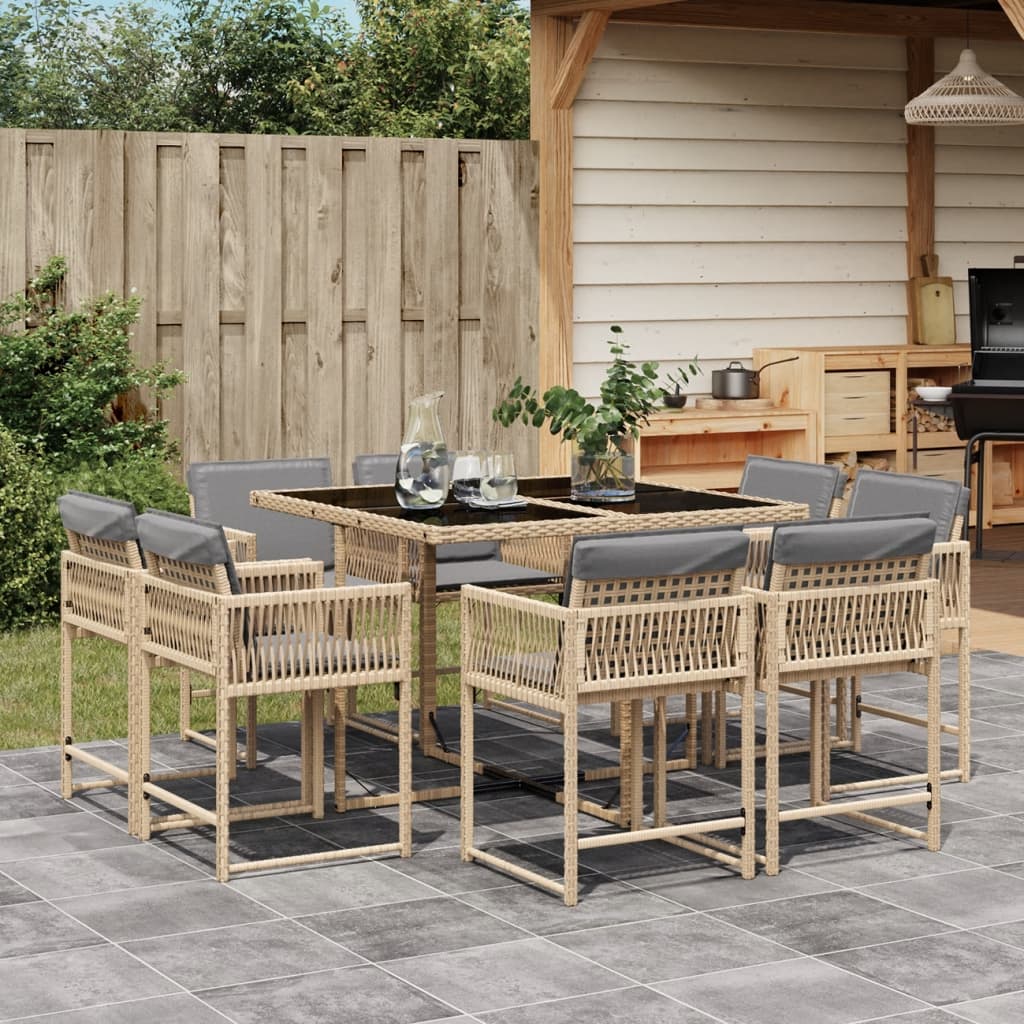 9-delige Tuinset met kussens poly rattan gemengd beige is nu te koop bij PeponiXL, paradijselijk wonen!