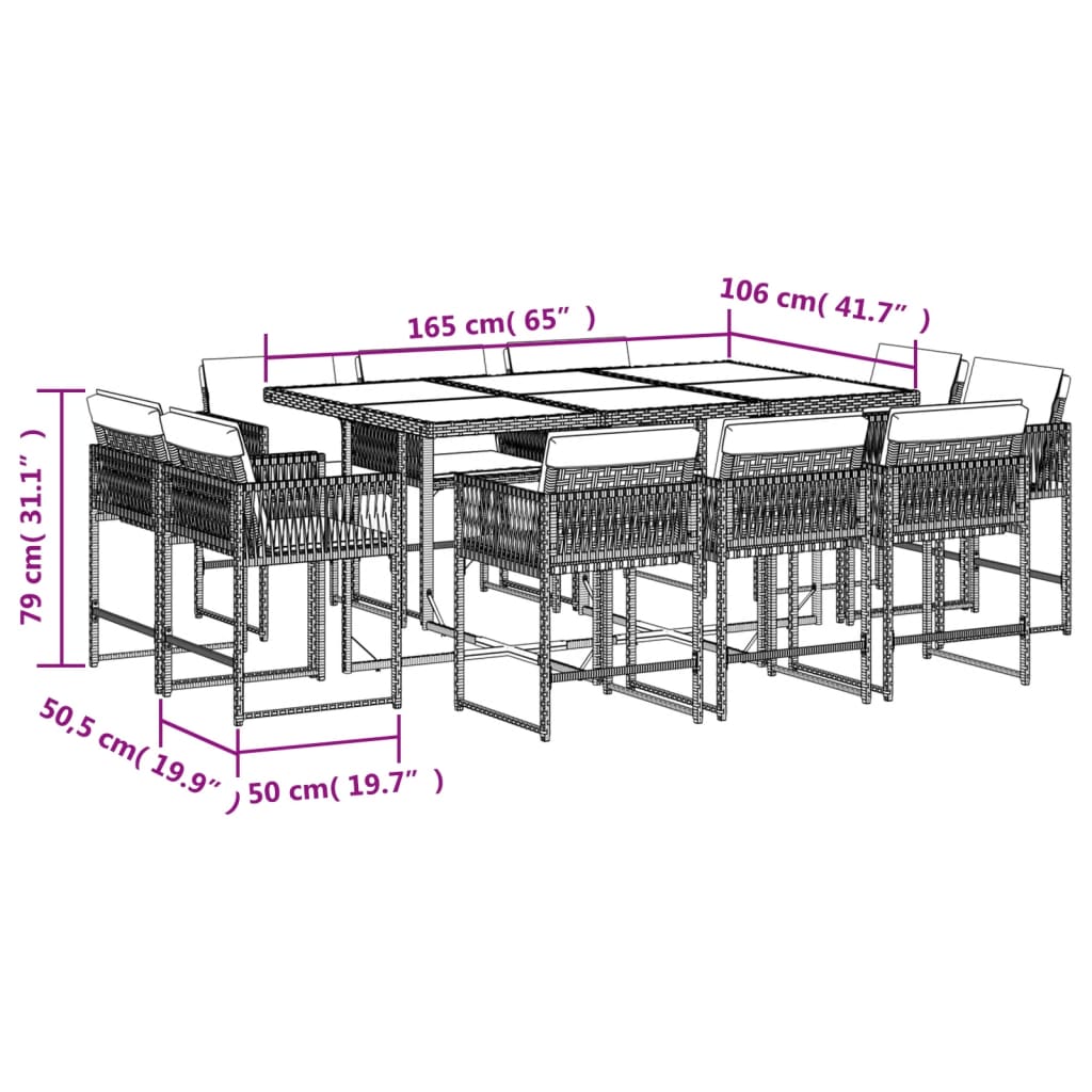 11-delige Tuinset met kussens poly rattan grijs is nu te koop bij PeponiXL, paradijselijk wonen!