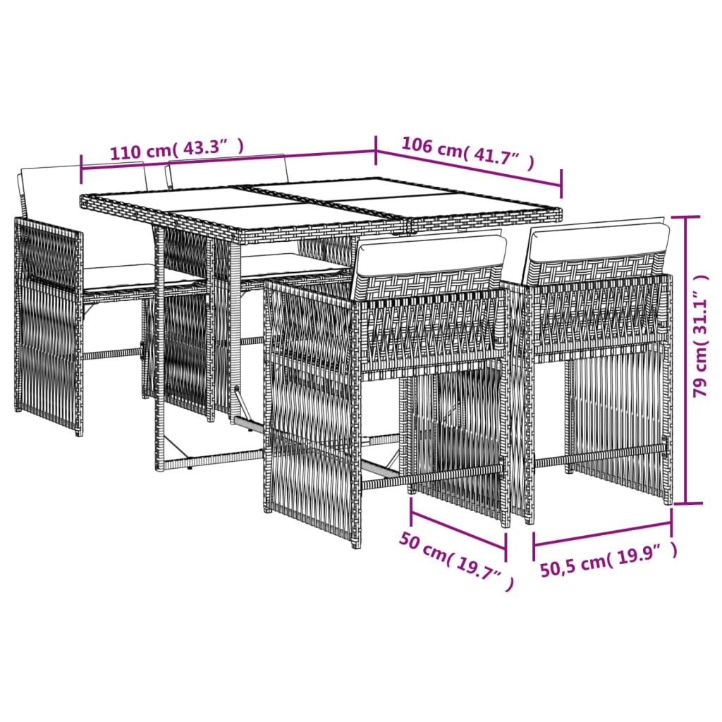 5-delige Tuinset met kussens poly rattan zwart is nu te koop bij PeponiXL, paradijselijk wonen!
