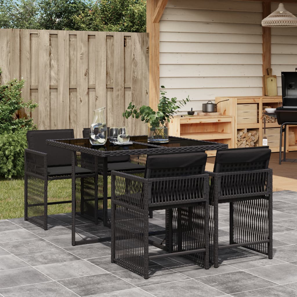 5-delige Tuinset met kussens poly rattan zwart is nu te koop bij PeponiXL, paradijselijk wonen!