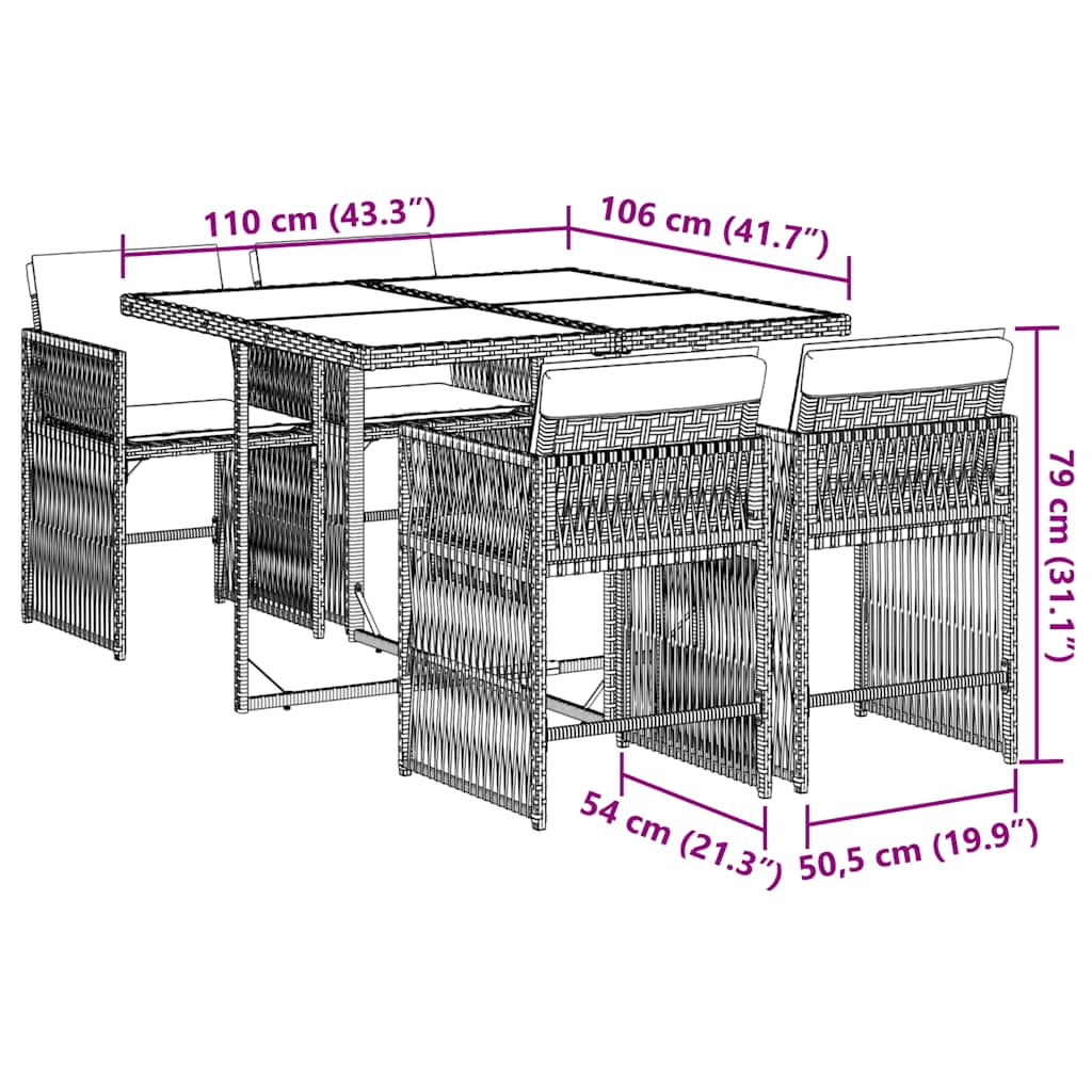 5-delige Tuinset met kussens poly rattan grijs is nu te koop bij PeponiXL, paradijselijk wonen!