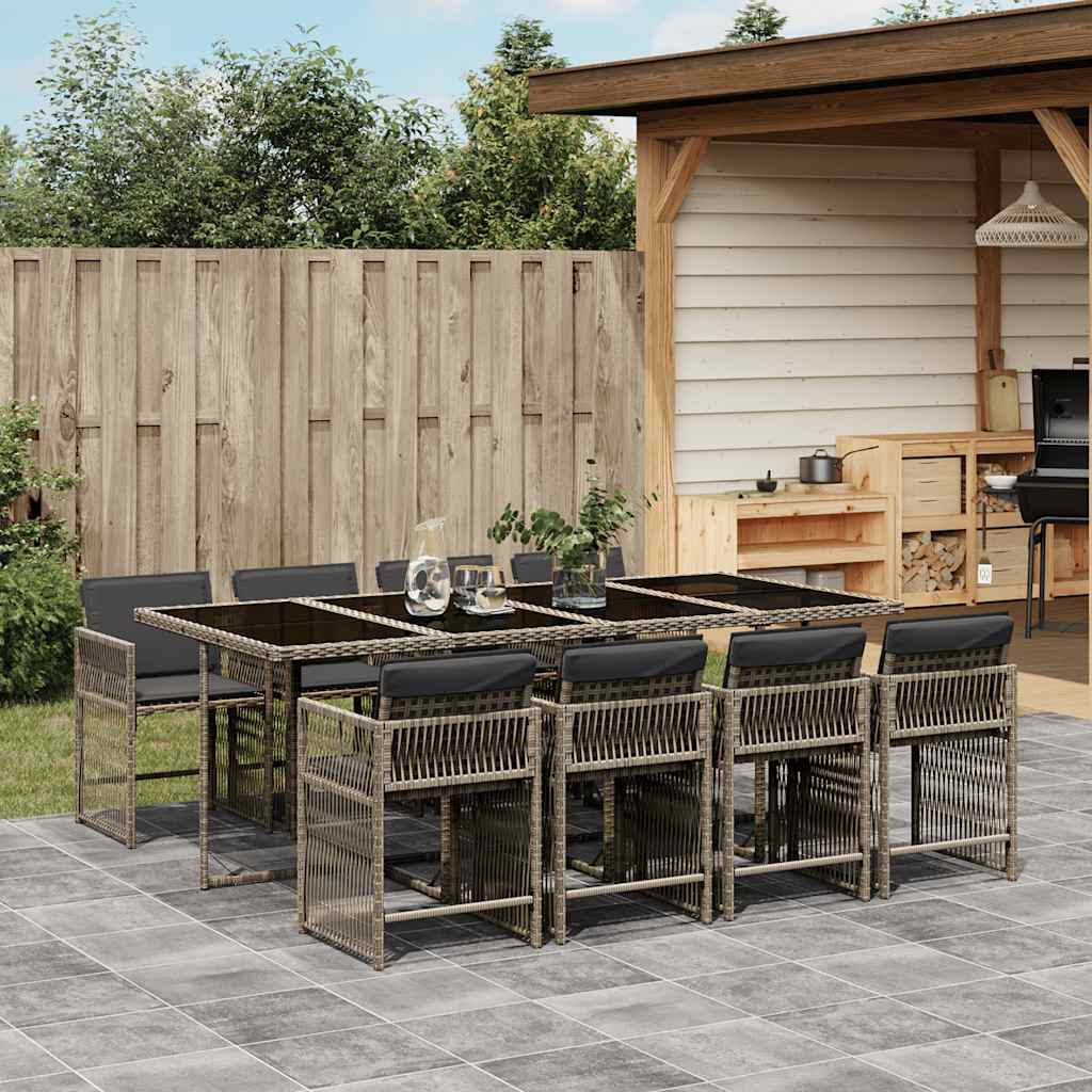 9-delige Tuinset met kussens poly rattan grijs is nu te koop bij PeponiXL, paradijselijk wonen!
