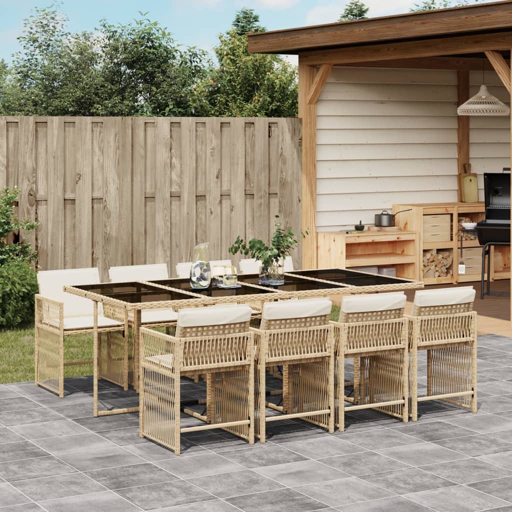9-delige Tuinset met kussens poly rattan beige is nu te koop bij PeponiXL, paradijselijk wonen!