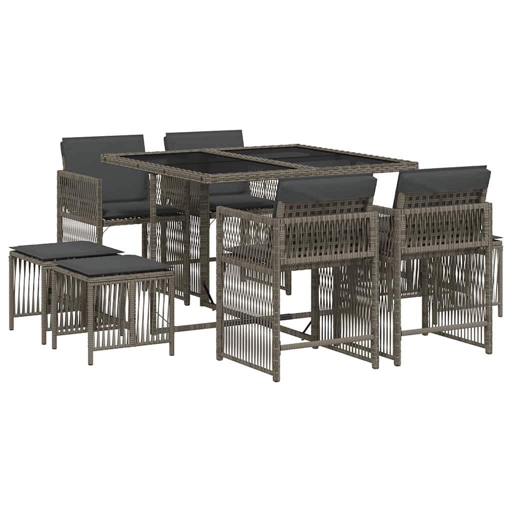 9-delige Tuinset met kussens poly rattan grijs is nu te koop bij PeponiXL, paradijselijk wonen!