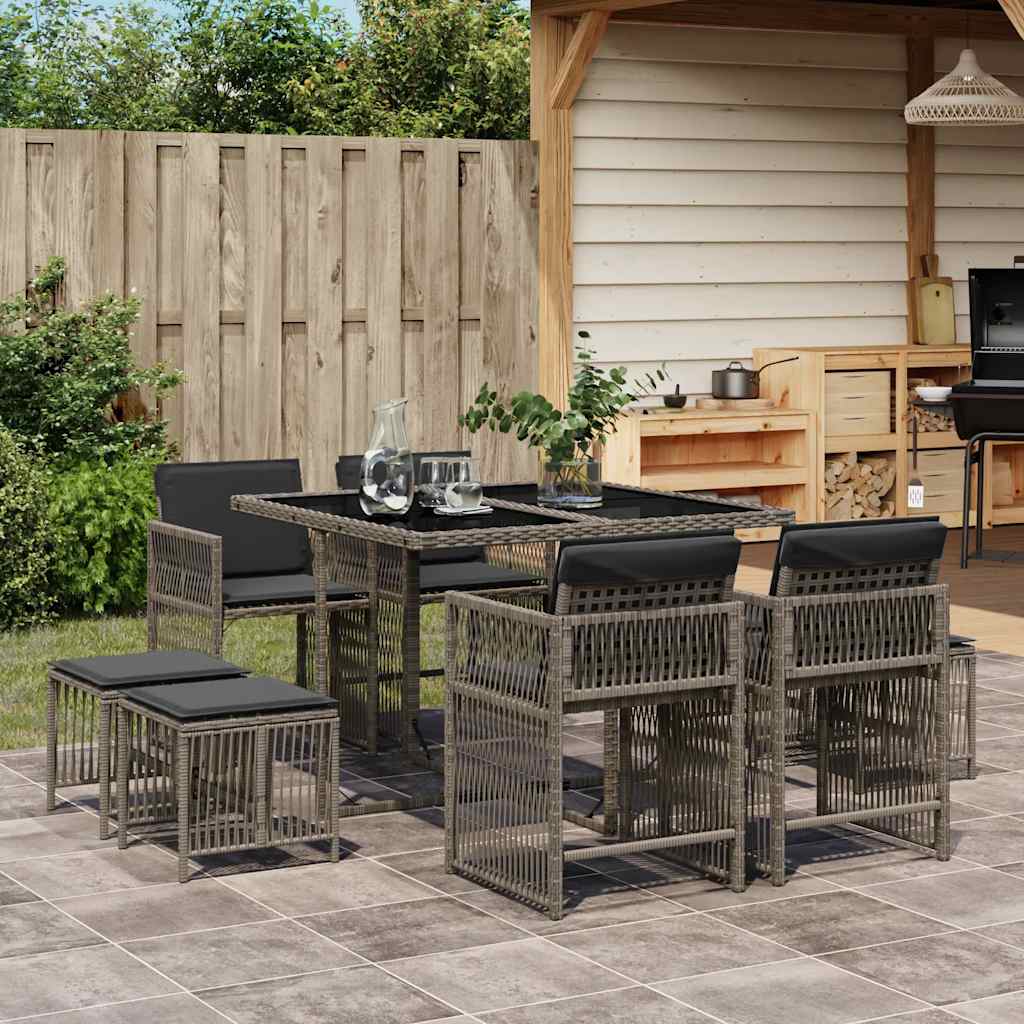 9-delige Tuinset met kussens poly rattan grijs is nu te koop bij PeponiXL, paradijselijk wonen!
