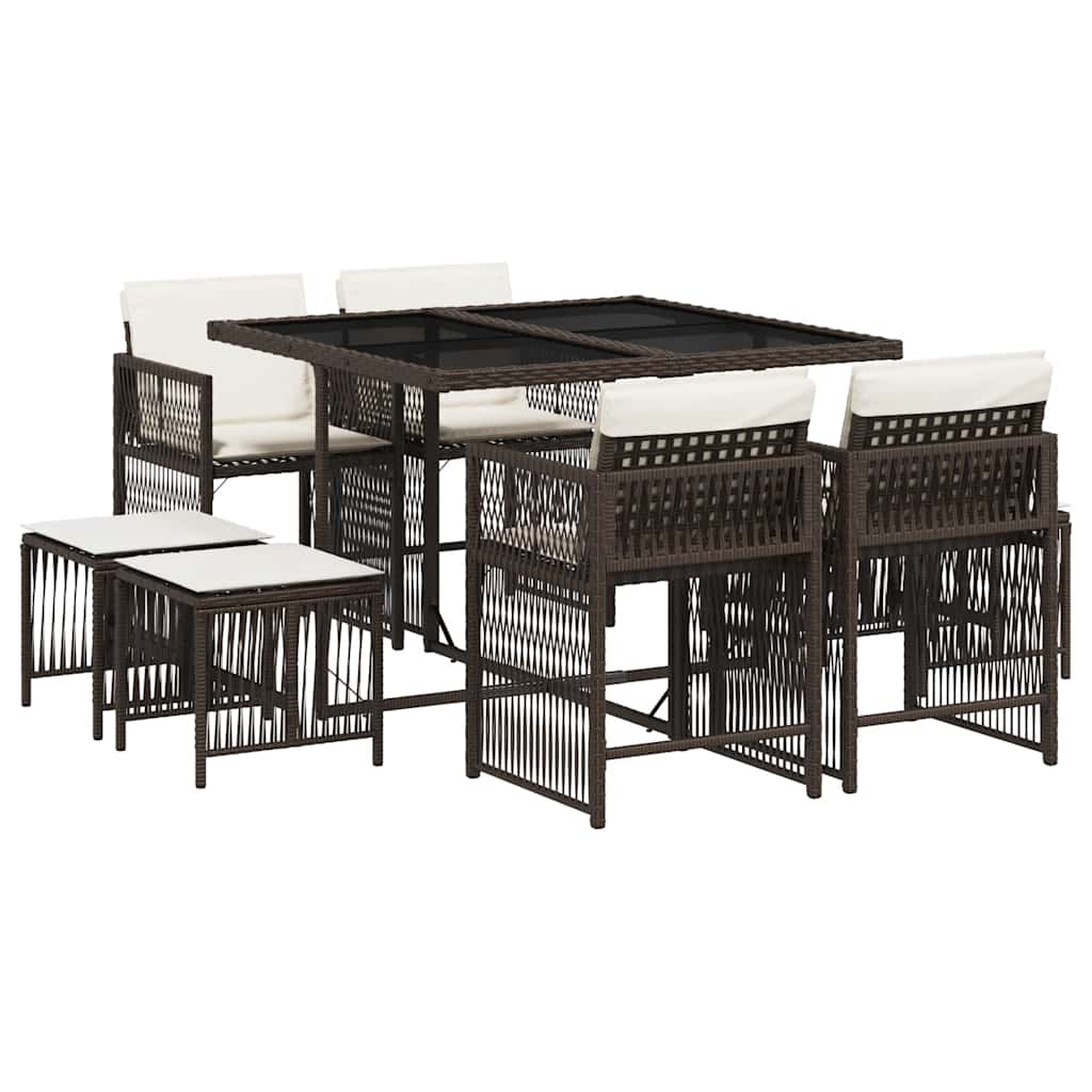 9-delige Tuinset met kussens poly rattan bruin is nu te koop bij PeponiXL, paradijselijk wonen!