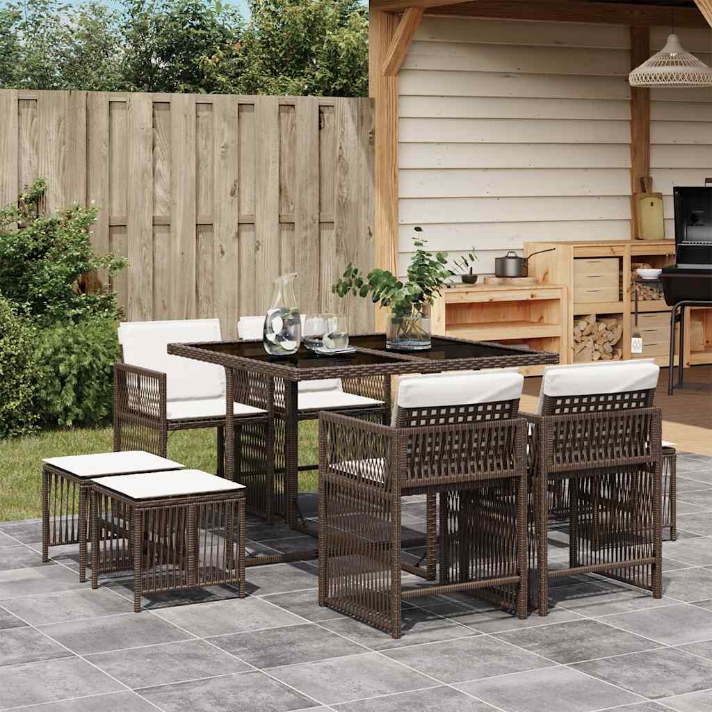 9-delige Tuinset met kussens poly rattan bruin is nu te koop bij PeponiXL, paradijselijk wonen!