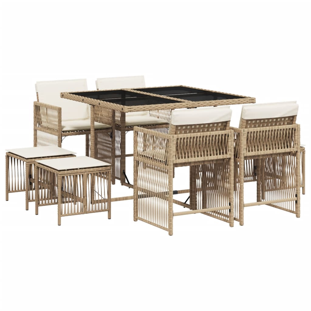 9-delige Tuinset met kussens poly rattan beige is nu te koop bij PeponiXL, paradijselijk wonen!