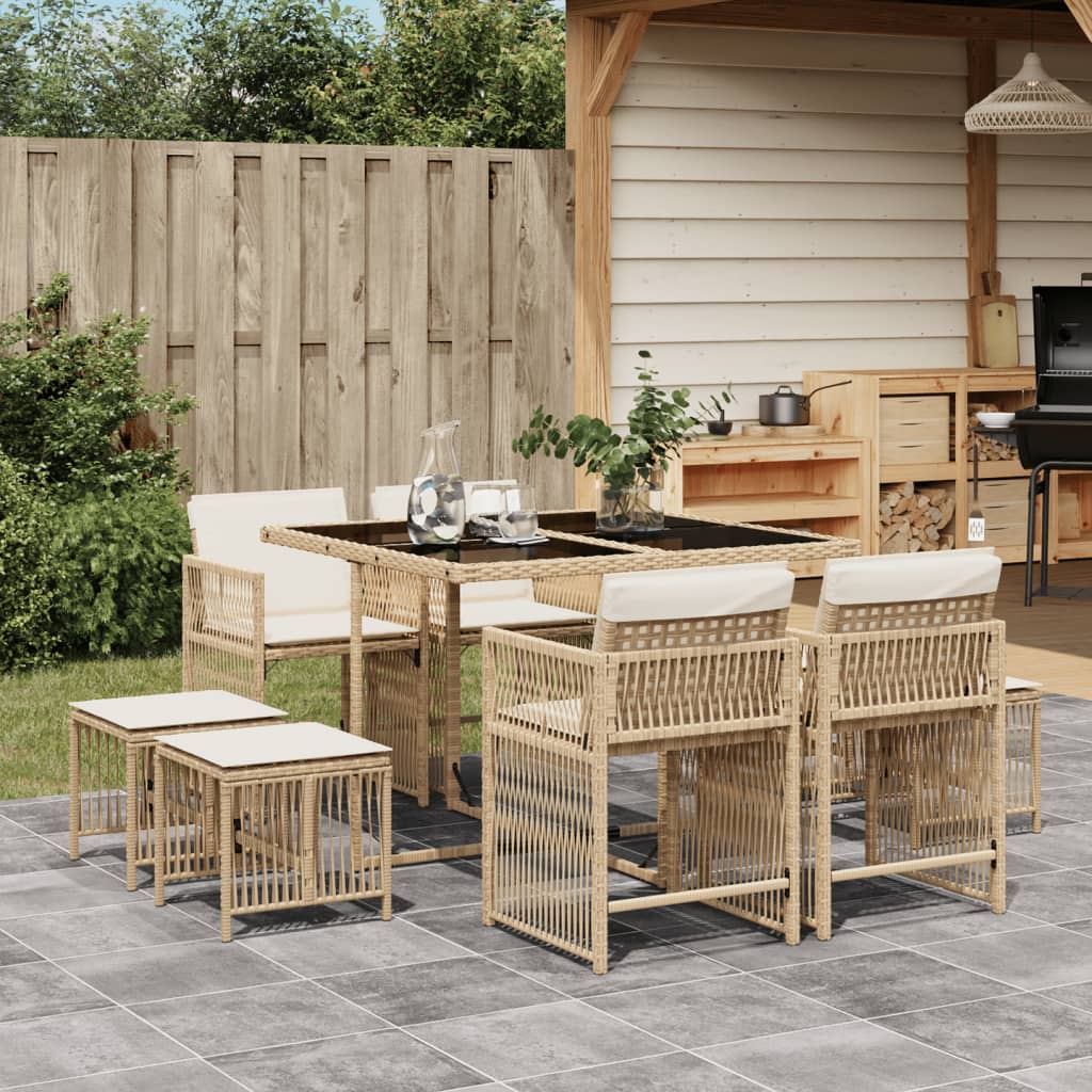 9-delige Tuinset met kussens poly rattan beige is nu te koop bij PeponiXL, paradijselijk wonen!