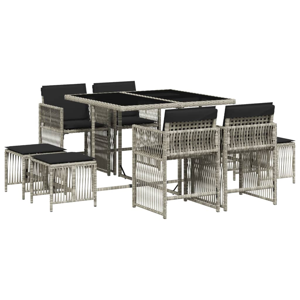 9-delige Tuinset met kussens poly rattan lichtgrijs is nu te koop bij PeponiXL, paradijselijk wonen!