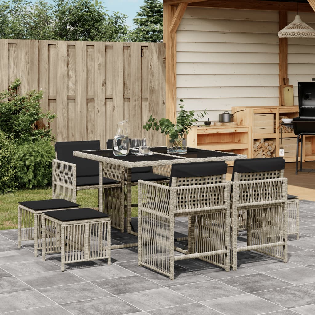 9-delige Tuinset met kussens poly rattan lichtgrijs is nu te koop bij PeponiXL, paradijselijk wonen!