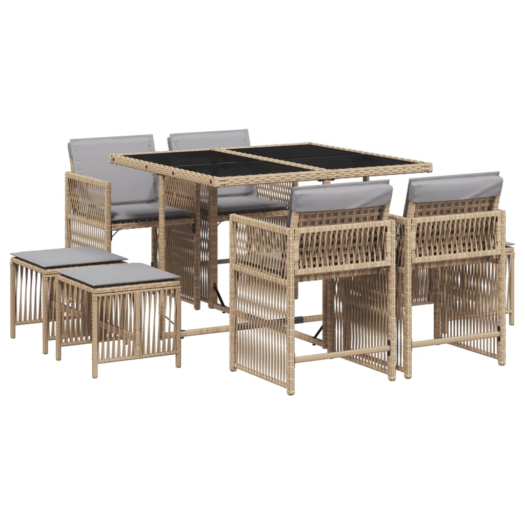 9-delige Tuinset met kussens poly rattan gemengd beige is nu te koop bij PeponiXL, paradijselijk wonen!