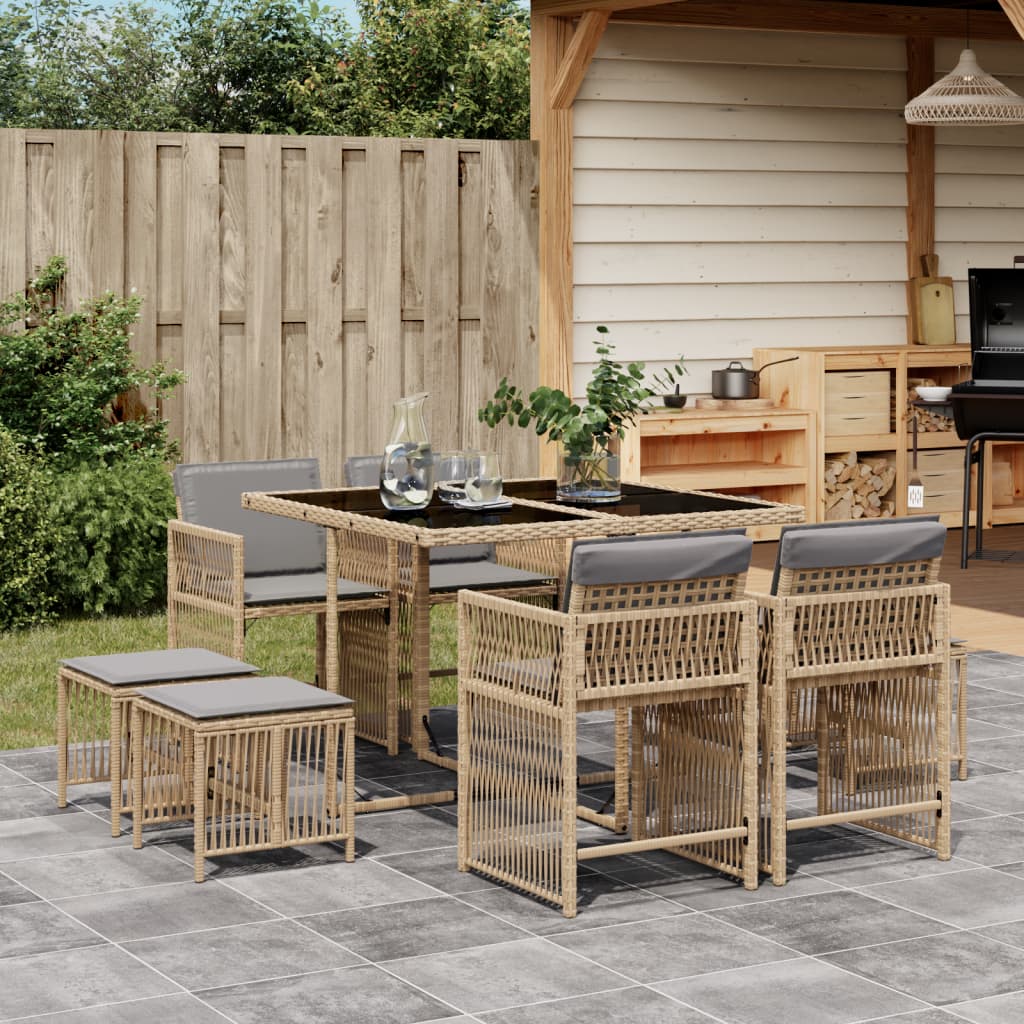 9-delige Tuinset met kussens poly rattan gemengd beige is nu te koop bij PeponiXL, paradijselijk wonen!