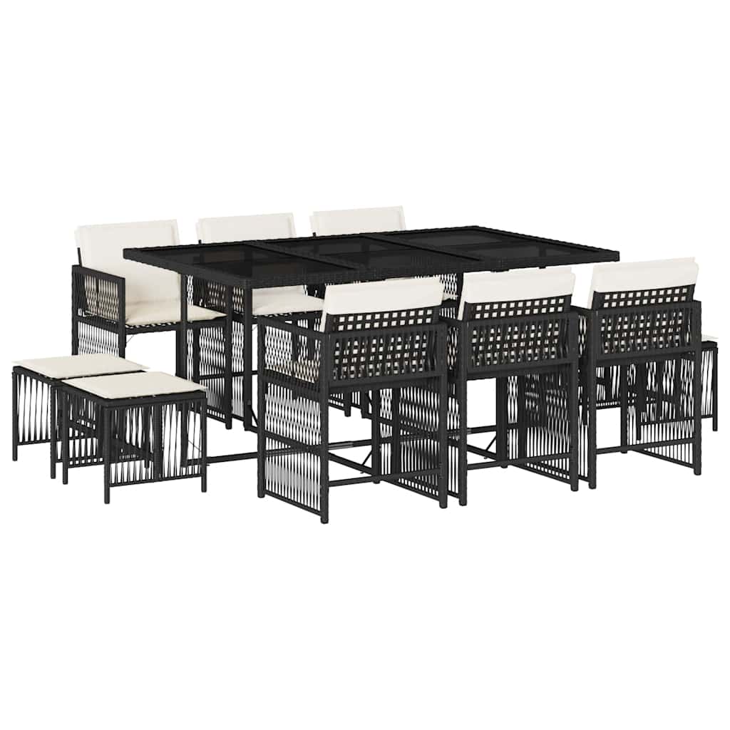 11-delige Tuinset met kussens poly rattan zwart is nu te koop bij PeponiXL, paradijselijk wonen!