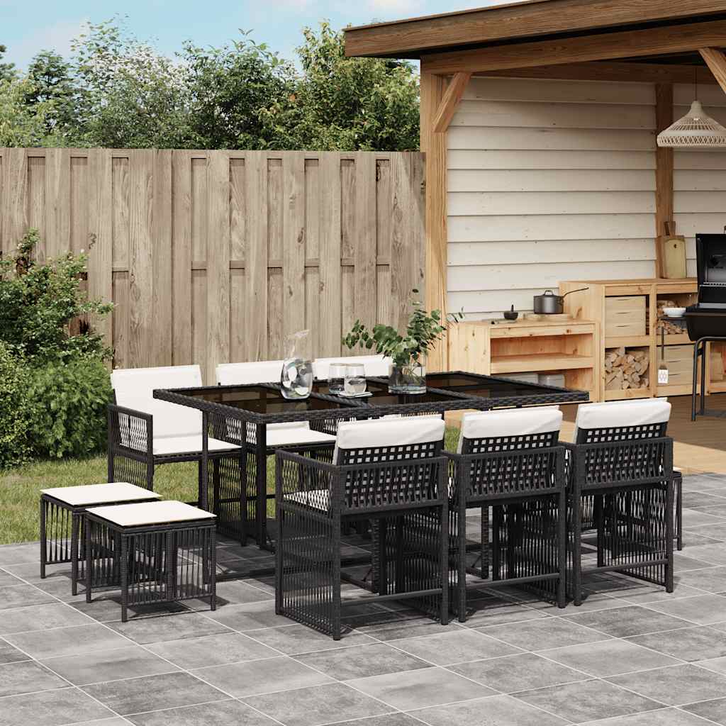 11-delige Tuinset met kussens poly rattan zwart is nu te koop bij PeponiXL, paradijselijk wonen!