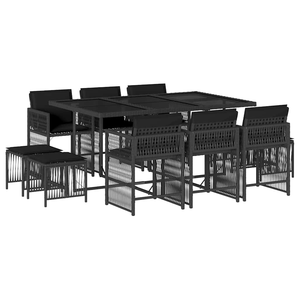 11-delige Tuinset met kussens poly rattan zwart is nu te koop bij PeponiXL, paradijselijk wonen!
