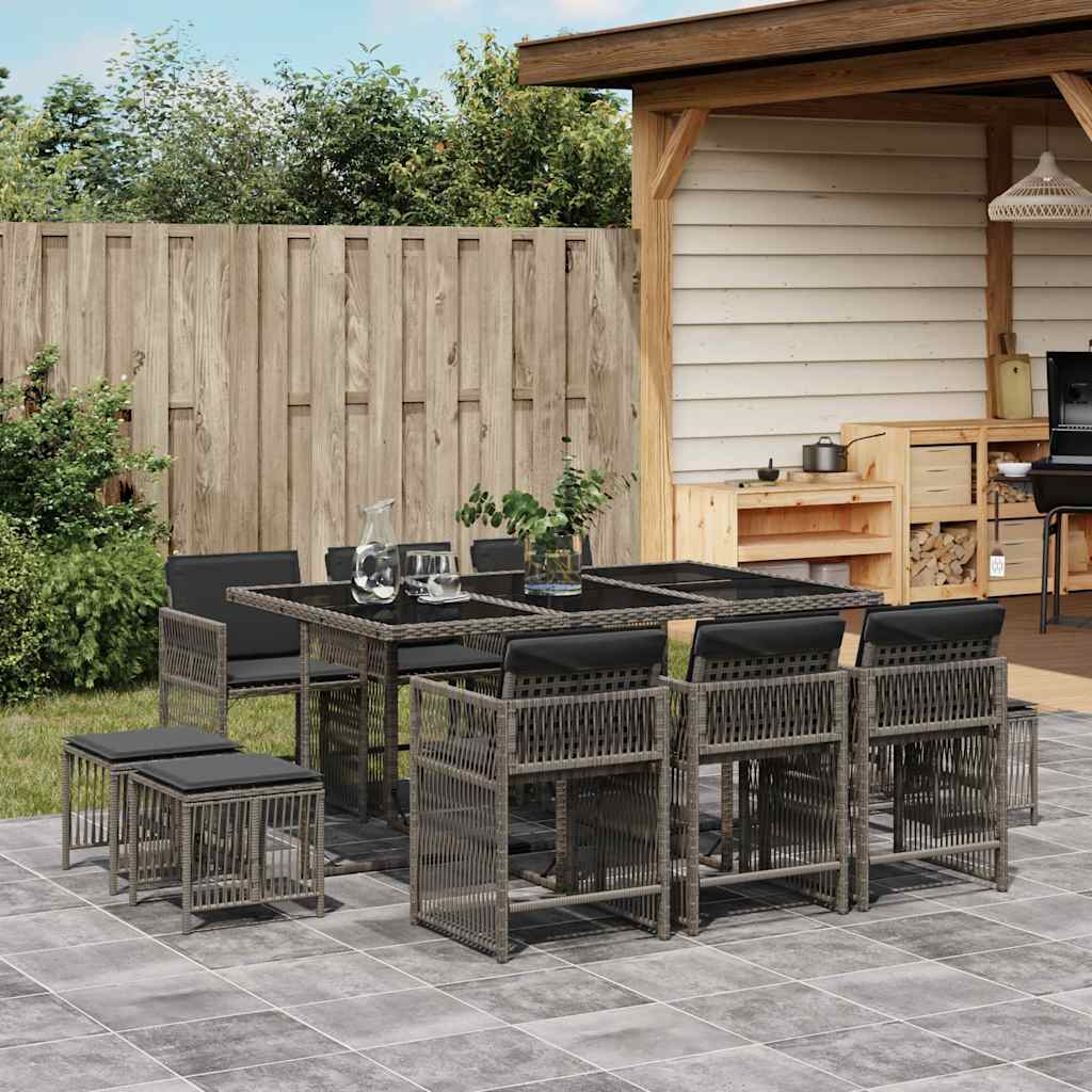 11-delige Tuinset met kussens poly rattan grijs is nu te koop bij PeponiXL, paradijselijk wonen!