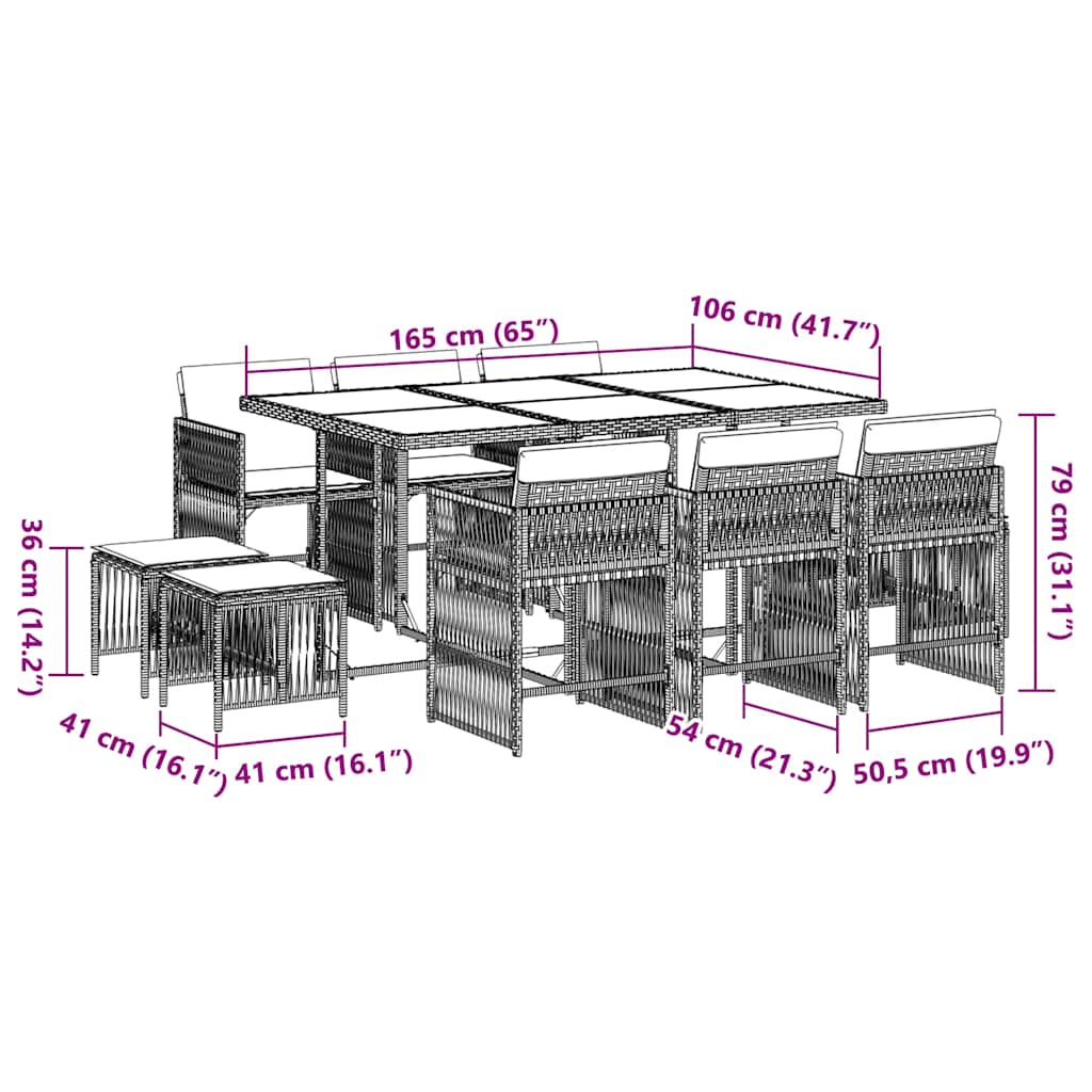 11-delige Tuinset met kussens poly rattan bruin is nu te koop bij PeponiXL, paradijselijk wonen!